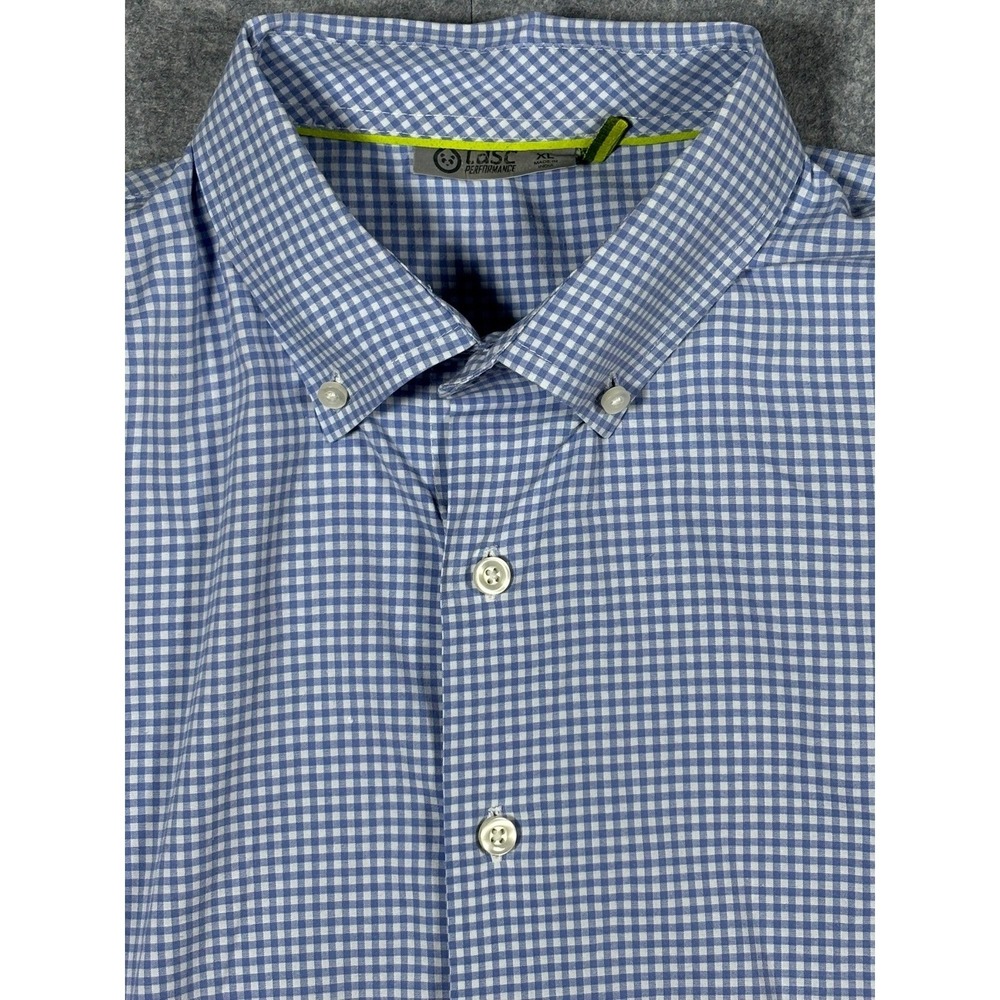 Tasc Performance Mens XL Blue White Gingham Long Sleeve Button Down Shirt